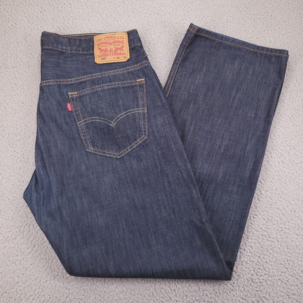 LEVIS 569 Jeans Mens SIze 36x32 (Tag 36x34) Loose Straight Fit Dark Wash Denim